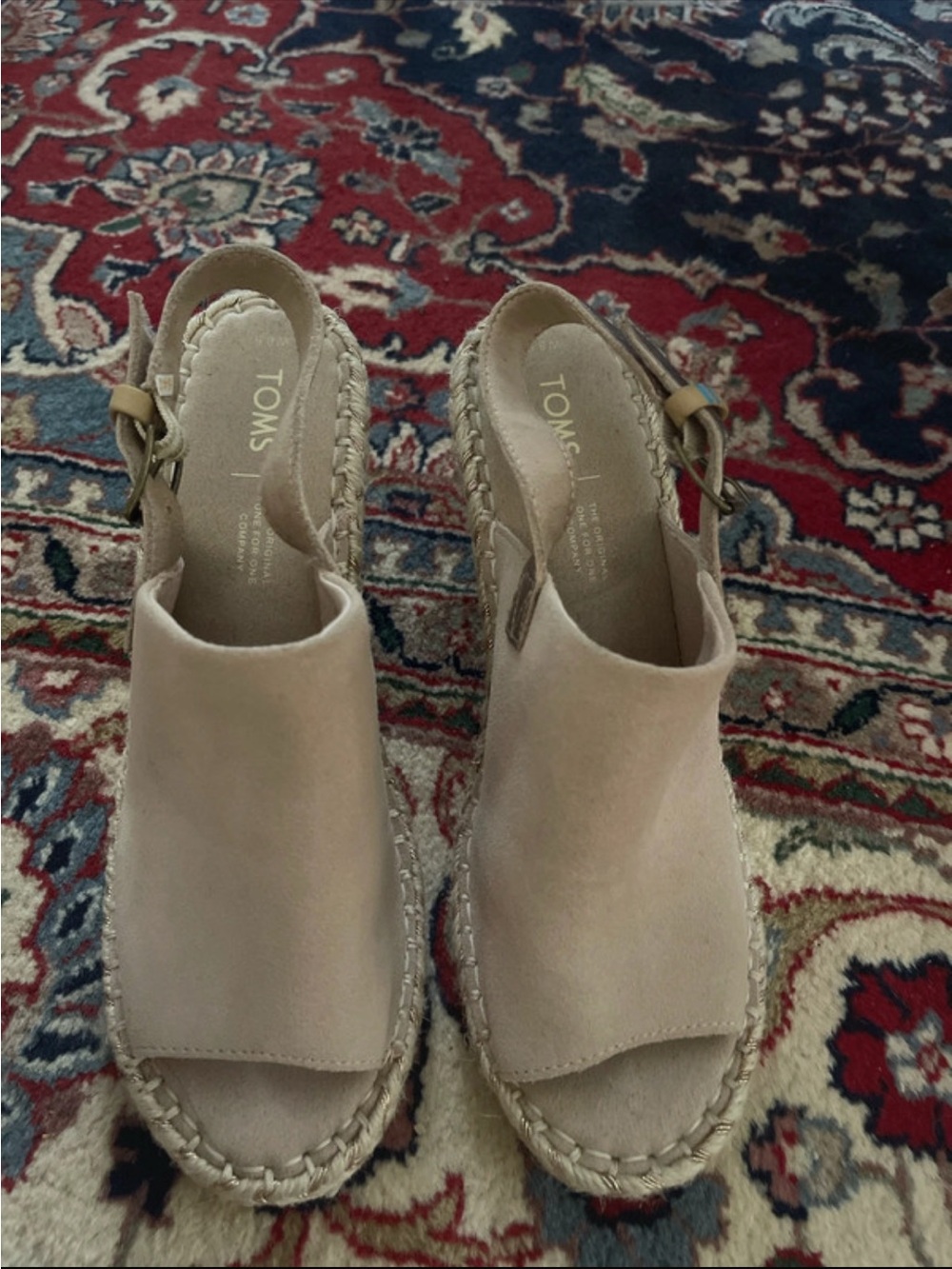TOMS Beige Suede Espadrille Wedge Slingback